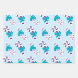 BLAUE & LILA FERIENBÄUME CANDY CANDY CANES GESCHENKPAPIER SET