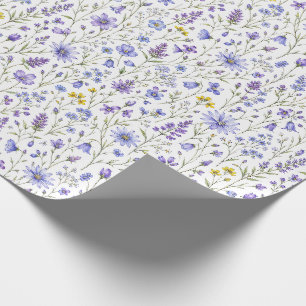 Blaue Lila Gelbe Aquarell-Wildblumen-Muster Geschenkpapier