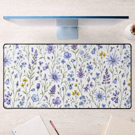 Blaue Lila Gelbe Aquarell-Wildblumen-Muster Schreibtischunterlage