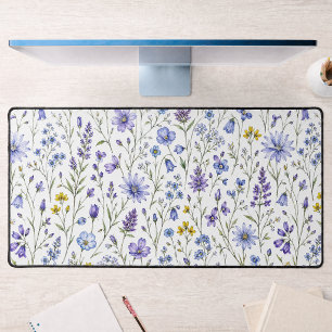 Blaue Lila Gelbe Aquarell-Wildblumen-Muster Schreibtischunterlage