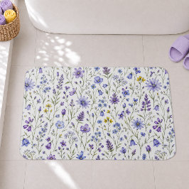 Blaue Lila Gelbe Aquarell-Wildblumenmuster Badematte