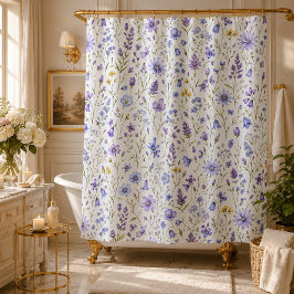 Blaue Lila Gelbe Aquarell-Wildblumenmuster Duschvorhang