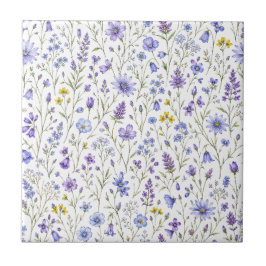 Blaue Lila Gelbe Aquarell-Wildblumenmuster Fliese