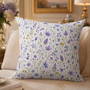 Blaue Lila Gelbe Aquarell-Wildblumenmuster Kissen