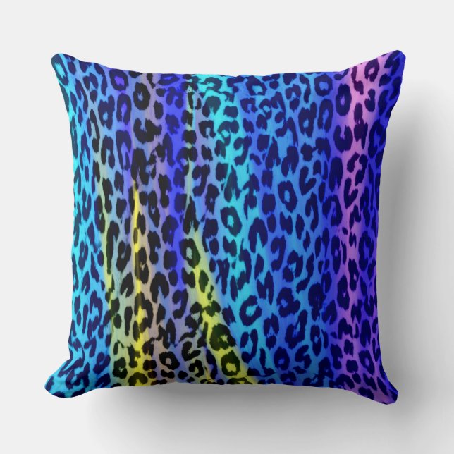 Blaue Lila-gelbe Leopardruckfarbe Kissen (Vorderseite)