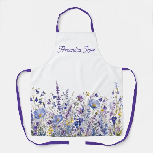 Blaue Lila Gelbe Wilde Blume Benutzername Schürze (Vorderseite)