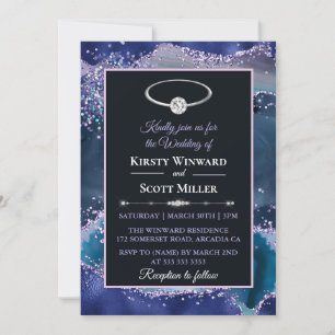 Blaue Lila Glitter-Achat-Hochzeit Einladung
