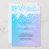 Blaue lila Glitzern-Baby-Mädchen-Duschen-Einladung Einladung (Vorderseite)