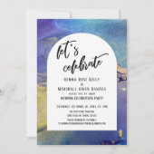 Blaue Lila Goldfarben Feiern Sie den Bogengang Einladung (Vorderseite)