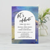 Blaue Lila Goldfarben Feiern Sie den Bogengang Einladung (Stehend Vorderseite)