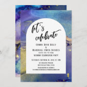 Blaue Lila Goldfarben Feiern Sie den Bogengang Einladung (Vorne/Hinten)