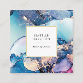Blaue lila Goldfarben-Tintenkarte Quadratische Visitenkarte
