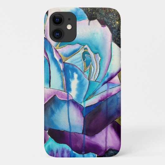 Blaue lila gotische Aquarellkunst Rose Case-Mate iPhone Hülle (Rückseite)