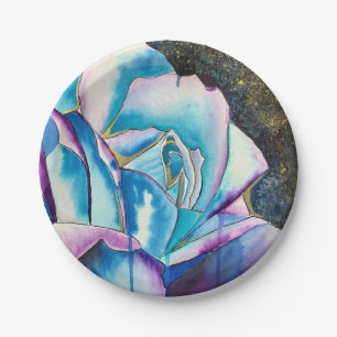 Blaue lila gotische Aquarellkunst Rose Pappteller