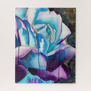Blaue lila gotische Aquarellkunst Rose Puzzle