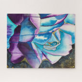 Blaue lila gotische Aquarellkunst Rose Puzzle (Horizontal)
