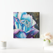 Blaue lila gotische Aquarellkunst Rose Quadratische Wanduhr (Zuhause)