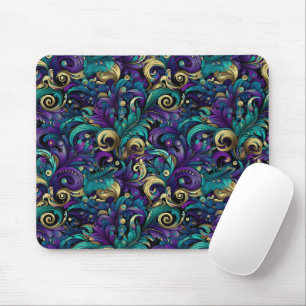 BLAUE LILA GREEN GOLD MARDI GRAS BLÄTTER MOUSEPAD