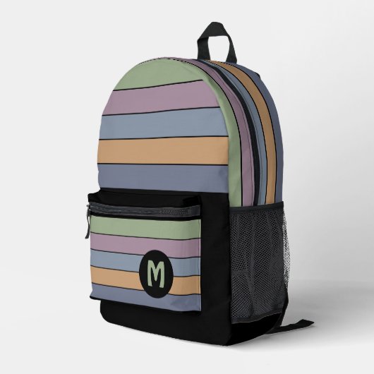 Blaue Lila grüne Senf Gelbe Streifen Bedruckter Rucksack (Rückseitige Ecke Rechts)