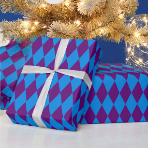 Blaue Lila Harlekin Karo-Design  Geschenkpapier