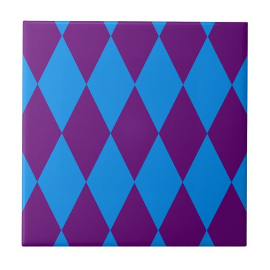 Blaue Lila Harlekin Karomuster Design Fliese (Vorderseite)