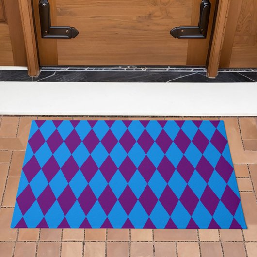 Blaue Lila Harlekin Karomuster Design  Fußmatte