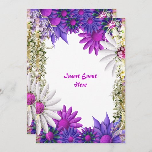 Blaue lila Hochzeit Verlobung Geburtstag Einladung (Vorne/Hinten)