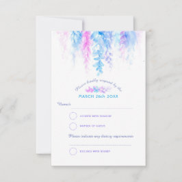 Blaue lila Hochzeitsantwort mit Aquarellkaskade RSVP Karte