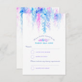 Blaue lila Hochzeitsantwort mit Aquarellkaskade RSVP Karte (Vorne/Hinten)