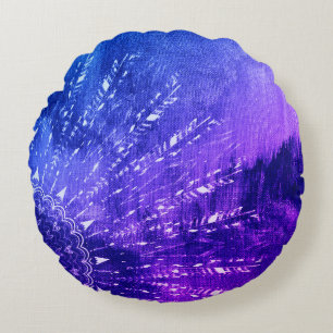 Blaue Lila Mandala-Wolken Boho-Bohemian-Wurfkissen Rundes Kissen