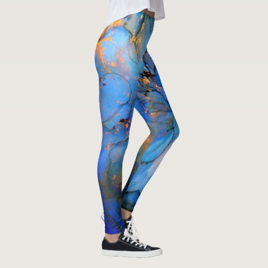 Blaue lila Marmorplatte abstrakter Scifi-Legg Leggings (Rechts)