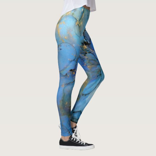 Blaue lila Marmorplatte abstrakter Scifi Leggings (Rechts)