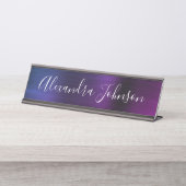 Blaue Lila Metallic FoxTown Factory Stores Schreibtischnamensplakette (Vorderseite )
