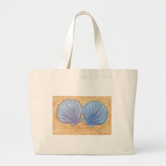 Blaue Lila Muscheln in den Sand-Canvas-Flaggen Jumbo Stoffbeutel (Vorne)