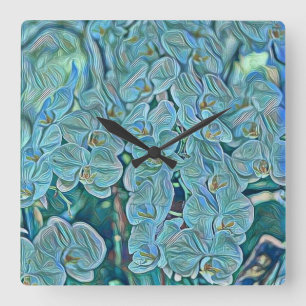 Blaue lila niedliche Orchideen-Blume Quadratische Wanduhr