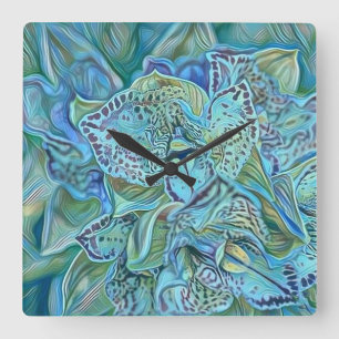 Blaue lila niedliche Orchideen-Blume Quadratische Wanduhr