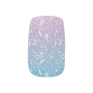 Blaue lila Ombre Blumen-und Blatt-Grafik Minx Nagelkunst