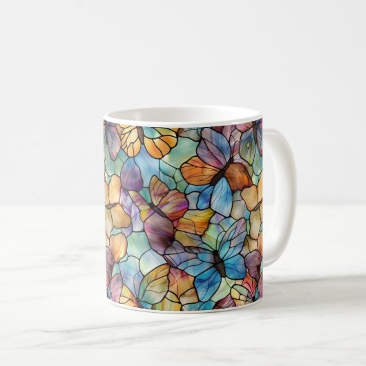 Blaue Lila Orangenschmetterlinge Kaffeetasse (VorderseiteRechts)