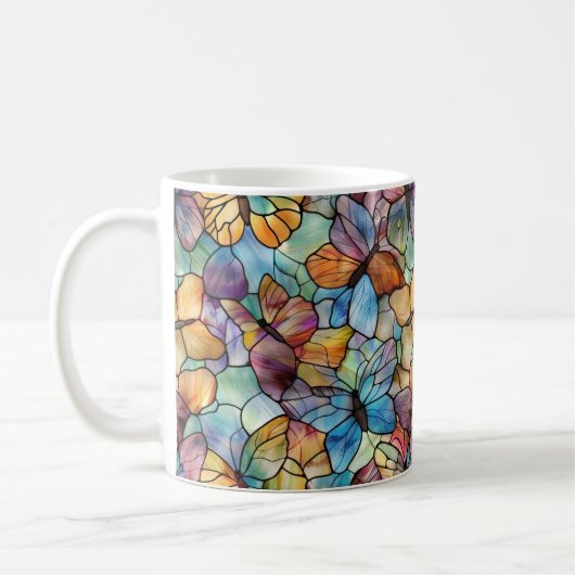 Blaue Lila Orangenschmetterlinge Kaffeetasse (Links)