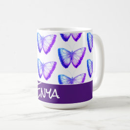 Blaue lila personalisierte niedliche Schmetterling Kaffeetasse