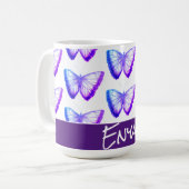 Blaue lila personalisierte niedliche Schmetterling Kaffeetasse (Vorderseite Links)