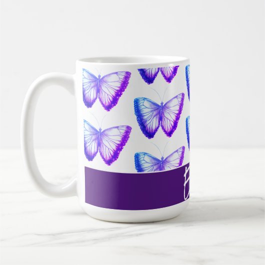 Blaue lila personalisierte niedliche Schmetterling Kaffeetasse (Links)