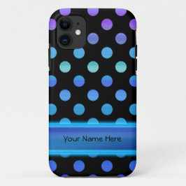 Blaue lila Punkte auf Schwarzem iPhone 11 Hülle