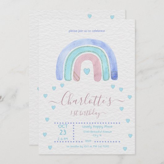 Blaue Lila Regenbogenhaube Einladung (Vorne/Hinten)