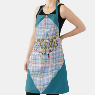 Blaue Lila Rosa Karierte Frohe Weihnachtslichter Schürze