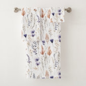 Blaue Lila Rose Beige Wildblumen Botanischer Boho Badhandtuch Set (Insitu)