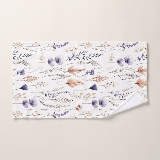 Blaue Lila Rose Beige Wildblumen Botanischer Boho Badhandtuch Set (Handtuch)
