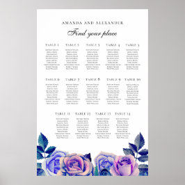 Blaue lila Rose. Hochzeitstabelle 14 Tische Poster