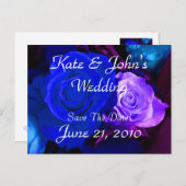 Blaue Lila Rose Save the Date Ankündigungspostkarte (Vorne/Hinten)