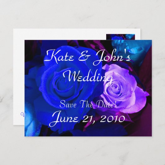 Blaue Lila Rose Save the Date Ankündigungspostkarte (Vorne/Hinten)